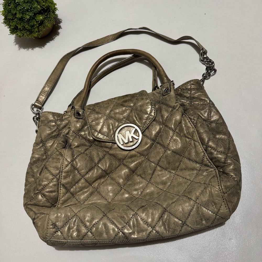 Michael Kors Large Fulton Quilted Leather Tote Bag Purse Nickel Gun Metal
